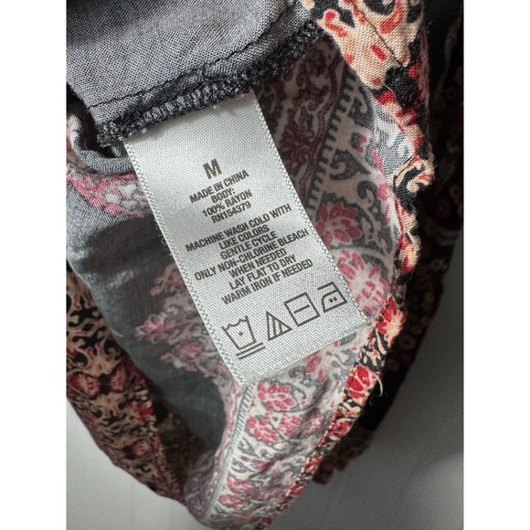 Aeropostale Dress Womens Medium M Black Pink Floral Rayon Boho Mini Summer - Picture 6 of 6